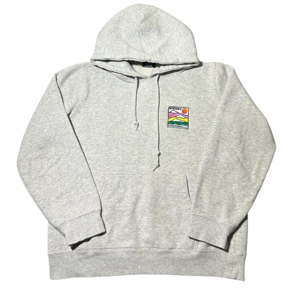 Stussy Sierra Embroidered Logo Pullover Hoodie Sweatshirt Grey